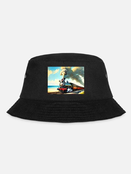 Dampflok am Strand - Bucket Hat - Schwarz