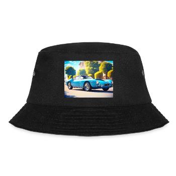 Blauer Sportwagen Retro 1960er - Bucket Hat - Schwarz - Vorne - Lela (165cm)