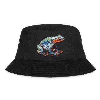 Pfeilgiftfrosch schön coloriert in bunten Farben - Bucket Hat - Schwarz - Vorne - Lela (165cm)