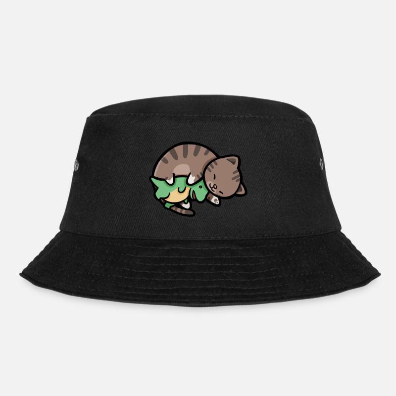hugadino cat with dino, cute dinosaur, T-Rex - Bucket Hat - black