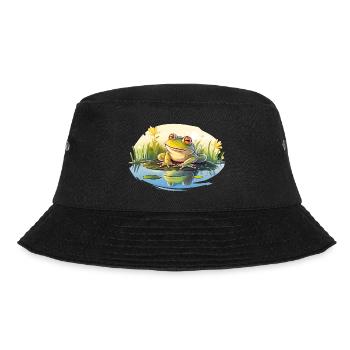 Der grüne Frosch ist eine kleine Amphibie - Bucket Hat - Schwarz - Vorne - Lela (165cm)