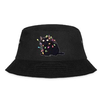 Weihnachts-Katze in der Lichterkette - Bucket Hat - Schwarz - Vorne - Lela (165cm)