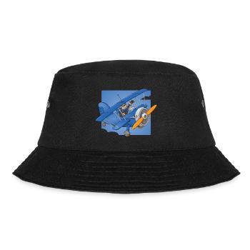 Fröhlicher Pilot in einem blauen Flugzeug. - Bucket Hat - Schwarz - Vorne - Lela (165cm)