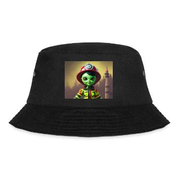 niedliche kleine grüne Retro Vintage Alien Feuerwehrmann - Bucket Hat - Schwarz - Vorne - Lela (165cm)