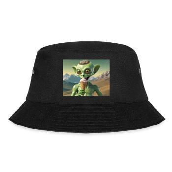 grey alien on the moon surface – eating ice cream - Bucket Hat - black - Front - Lela (165cm)