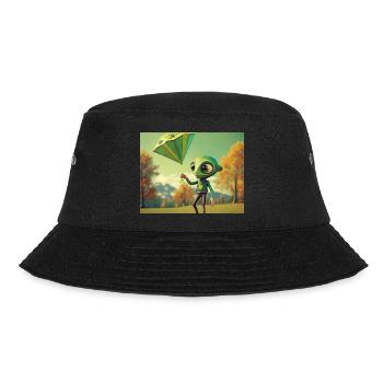 niedlich klein grün retro vintage alien fliegen einen drachen fliegen - Bucket Hat - Schwarz - Vorne - Lela (165cm)