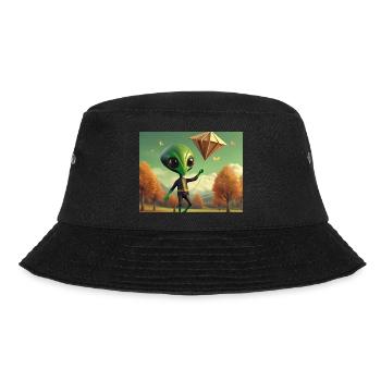 niedlich klein grün retro vintage alien fliegen einen drachen fliegen - Bucket Hat - Schwarz - Vorne - Lela (165cm)