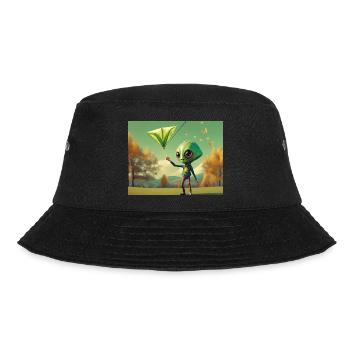 niedlich klein grün retro vintage alien fliegen einen drachen fliegen - Bucket Hat - Schwarz - Vorne - Lela (165cm)