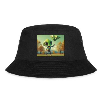 niedlich klein grün retro vintage alien fliegen einen drachen fliegen - Bucket Hat - Schwarz - Vorne - Lela (165cm)