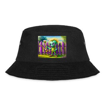 cute little green retro alien painting a fence - Bucket Hat - black - Front - Lela (165cm)