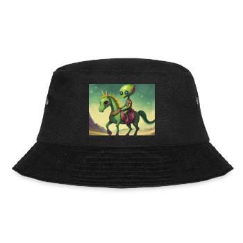 niedliches kleines grünes Retro-Alien reitet auf einem Pferd - Bucket Hat - Schwarz - Vorne - Lela (165cm)