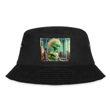 cute little green retro vintage alien workout gym - Bucket Hat - black - Front - Lela (165cm)