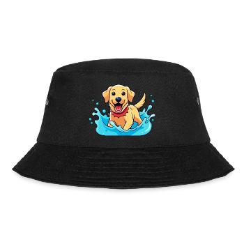 Fröhlicher Labrador Retriever planscht in Poolkunst - Bucket Hat - Schwarz - Vorne - Lela (165cm)