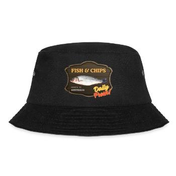 Fish and Chips, Daily Fresh - Bucket Hat - Schwarz - Vorne - Lela (165cm)