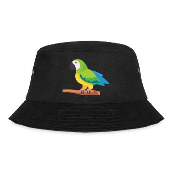 Papagei bunt Ara Vogel auf Ast - Bucket Hat - Schwarz - Vorne - Lela (165cm)