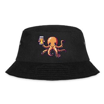 Oktopus Bier Pixel - Bucket Hat - Schwarz - Vorne - Lela (165cm)