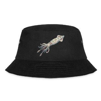 Bestickter Tintenfisch – Meeresmotiv (gedruckt) - Bucket Hat - Schwarz - Vorne - Lela (165cm)