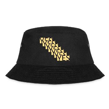 YES – Step statement in gold - Bucket Hat - black - Front - Lela (165cm)