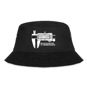 Handwerker Messschieber Millimeter Präzision - Bucket Hat - Schwarz - Vorne - Lela (165cm)