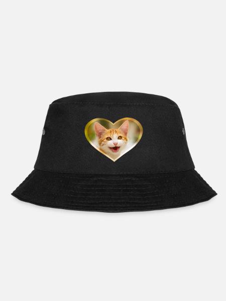 Niedliches junges Katzenkind miaut lustig mit Herz - Bucket Hat - Schwarz