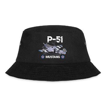 P 51 Kampfflugzeug Grafik - Bucket Hat - Schwarz - Vorne - Lela (165cm)