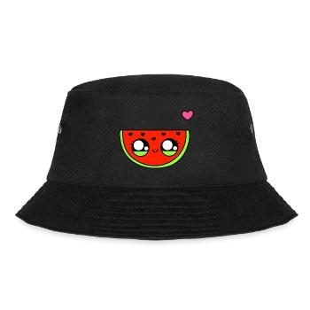 Kawaii Wassermelone mit Herz - Cute Watermelon - Bucket Hat - Schwarz - Vorne - Lela (165cm)