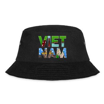 Vietnam Geschichte Brücke Berg Hochhaus I Geschenk - Bucket Hat - Schwarz - Vorne - Lela (165cm)