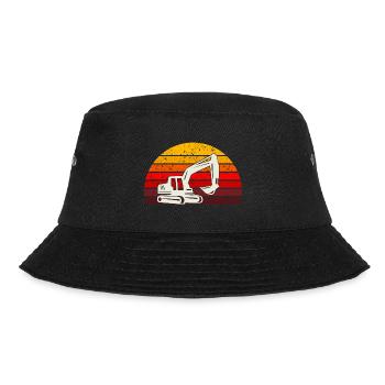 retro excavator t-shirt backhoe site - Bucket Hat - black - Front - Lela (165cm)