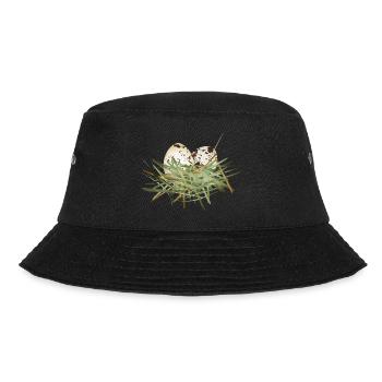 zwei Wachtel Eier im Heu Nest - Bucket Hat - Schwarz - Vorne - Lela (165cm)