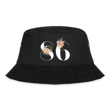 86-jähriges Jubiläum in voller Blüte (Geschenk von 86 Jahren) - Bucket Hat - Schwarz - Vorne - Lela (165cm)