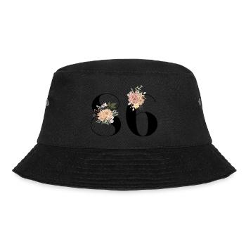 86-jähriges Jubiläum in voller Blüte (Geschenk von 86 Jahren) - Bucket Hat - Schwarz - Vorne - Lela (165cm)