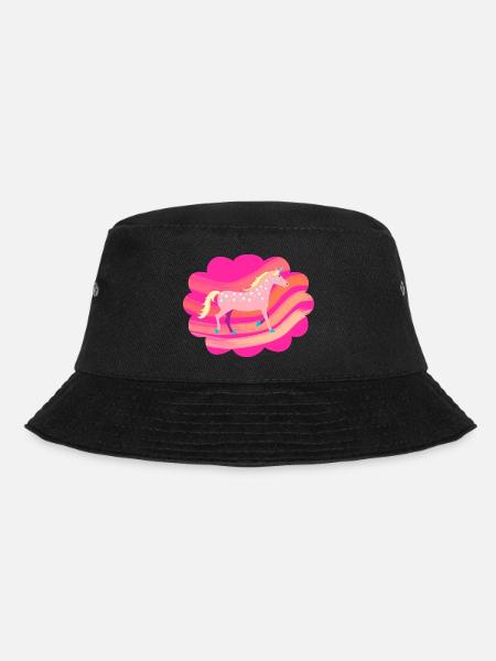 Niedliches, rosafarbenes, geflecktes Einhorn in einer Pastellwolke - Bucket Hat - Schwarz