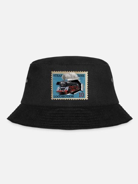 Briefmarke Dampflokomotive - Bucket Hat - Schwarz