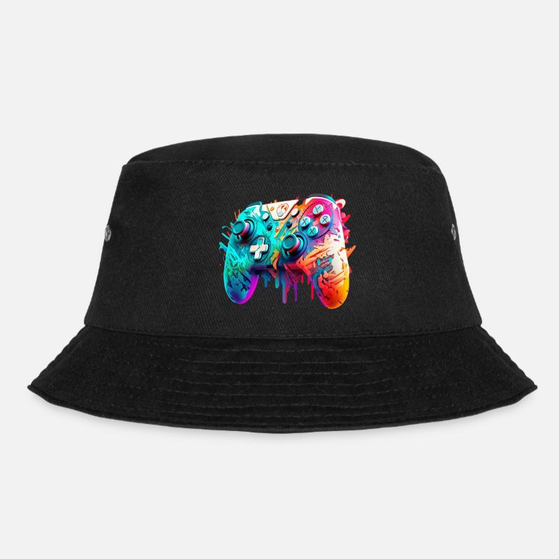 Neon Gaming Controller / Kontroller - Bucket Hat - Schwarz