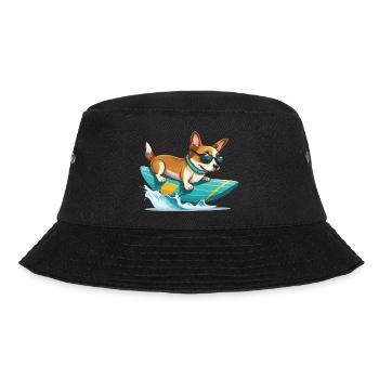 Funny Cute Corgi Surfboard Surfing Summer - Bucket Hat - black - Front - Lela (165cm)