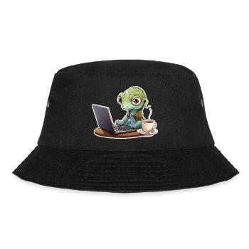 Gecko Home Office Coffee Laptop Funny Shirt - Bucket Hat - black - Front - Lela (165cm)