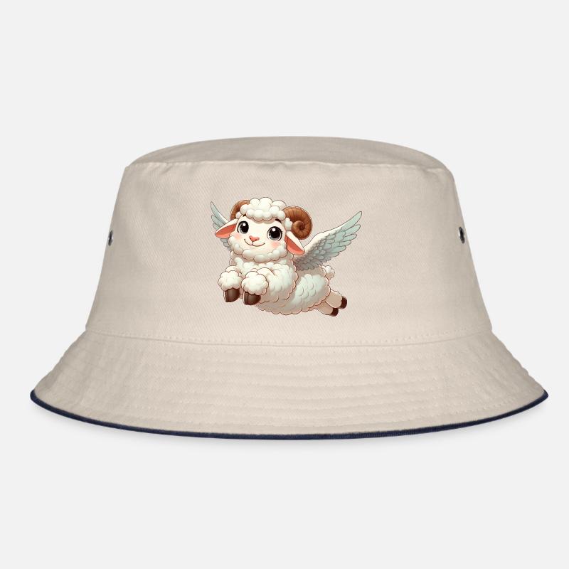 White lamb as angel with wings Bucket Hat