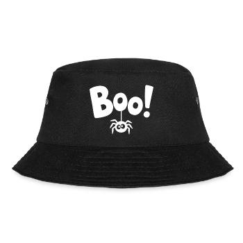 BOO! Lustiges Spinnen-Statement Spruch - Bucket Hat - Schwarz - Vorne - Lela (165cm)