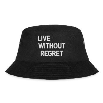 Lebe ohne Reue: Motivation der gebrochenen Typografie - Bucket Hat - Schwarz - Vorne - Lela (165cm)