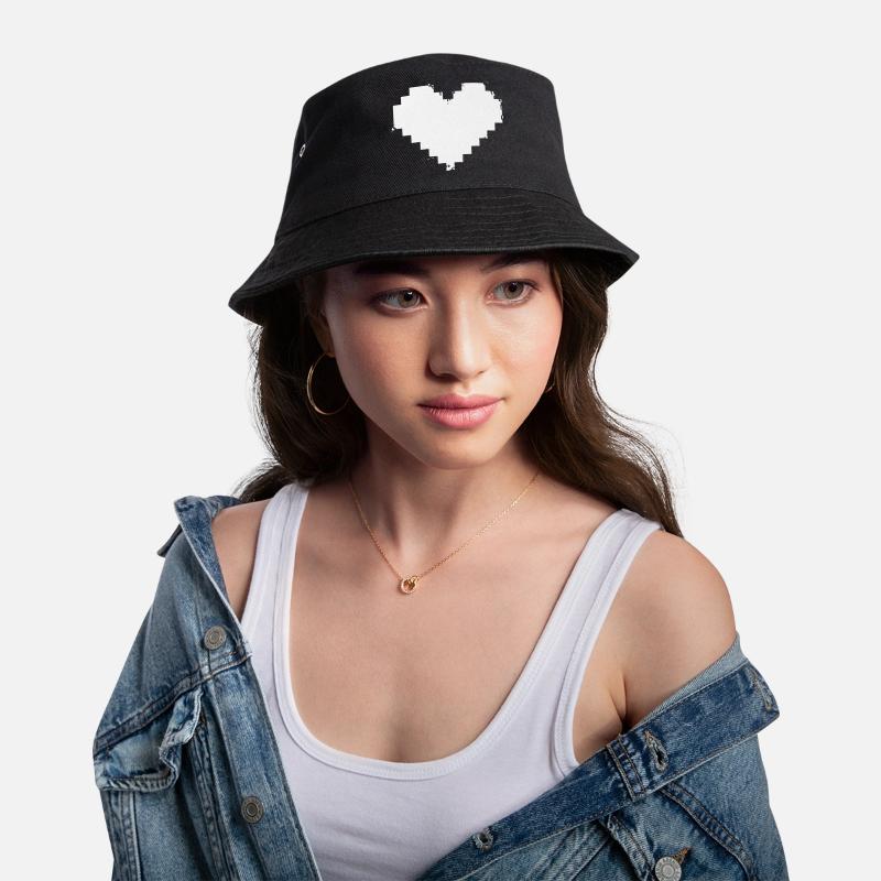 Pixel Herz Grunge Effekt Bucket Hat