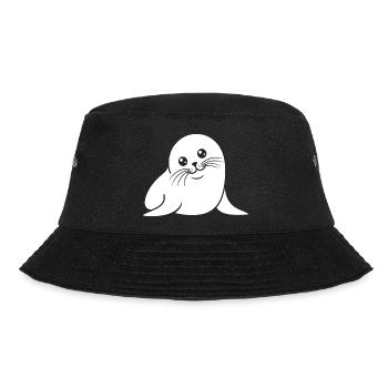 Baby Robbe Silhouette niedliches Tiermotiv - Bucket Hat - Schwarz - Vorne - Lela (165cm)