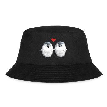 Pinguine in Love - Pinguin - Vogel - Liebe - Herz - Bucket Hat - Schwarz - Vorne - Lela (165cm)