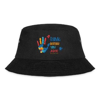 NACH DENKEN VOR URTEILEN HAND PUZZLE MOTIVE SPRUCH - Bucket Hat - Schwarz - Vorne - Lela (165cm)