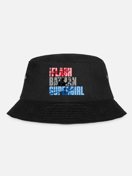 The Flash Lettering With Batman And Supergirl - Bucket Hat - black
