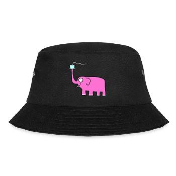 Rosa Elefant mit Kaffee - Bucket Hat - Schwarz - Vorne - Lela (165cm)