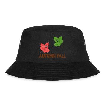 Herbst-Herbst-Lustiges Ahornblatt-Witz-Cartoon-Design - Bucket Hat - Schwarz - Vorne - Lela (165cm)