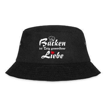 Backen ist Liebe mit Bäckermütze und Herz - Bucket Hat - Schwarz - Vorne - Lela (165cm)