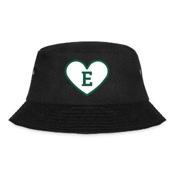 Buchstabe e Herz Sport Trend grün - Geschenkidee - Bucket Hat - Schwarz - Vorne - Lela (165cm)