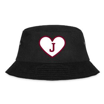 Buchstabe j Herz Sport Trend Burgund - Geschenkidee - Bucket Hat - Schwarz - Vorne - Lela (165cm)