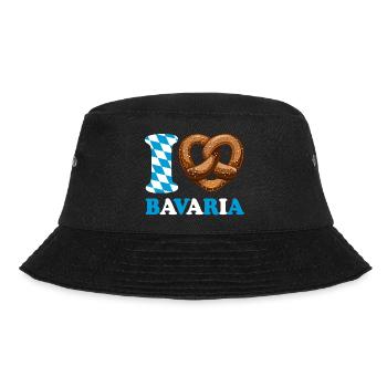 I Love Bavaria Brezel - Herz - Spruch - Bucket Hat - Schwarz - Vorne - Lela (165cm)